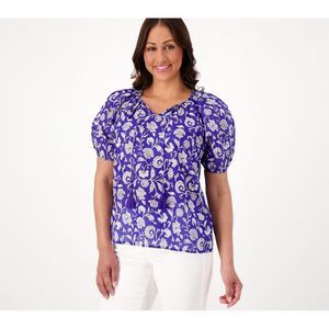 Purple Floral Puff-Sleeve Women's Top